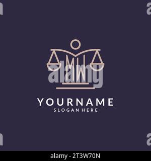 MW initials combined with the scales of justice icon, design inspiration for law firms in a modern and luxurious style, vector graphic Stock Vector