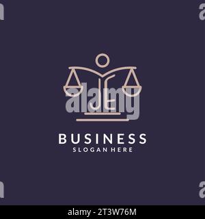 JE initials combined with the scales of justice icon, design inspiration for law firms in a modern and luxurious style, vector graphic Stock Vector