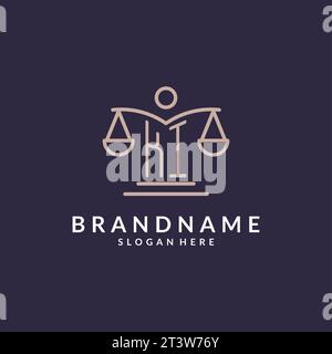 KI initials combined with the scales of justice icon, design inspiration for law firms in a modern and luxurious style, vector graphic Stock Vector