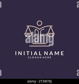 OF initials combined with the scales of justice icon, design inspiration for law firms in a modern and luxurious style, vector graphic Stock Vector