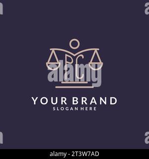 PC initials combined with the scales of justice icon, design inspiration for law firms in a modern and luxurious style, vector graphic Stock Vector