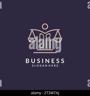 OR initials combined with the scales of justice icon, design inspiration for law firms in a modern and luxurious style, vector graphic Stock Vector