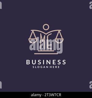 ME initials combined with the scales of justice icon, design inspiration for law firms in a modern and luxurious style, vector graphic Stock Vector