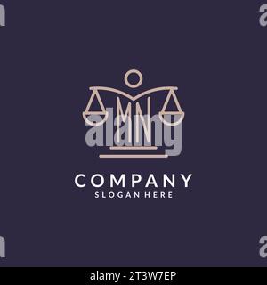 MN initials combined with the scales of justice icon, design inspiration for law firms in a modern and luxurious style, vector graphic Stock Vector