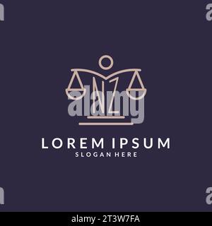 NZ initials combined with the scales of justice icon, design inspiration for law firms in a modern and luxurious style, vector graphic Stock Vector
