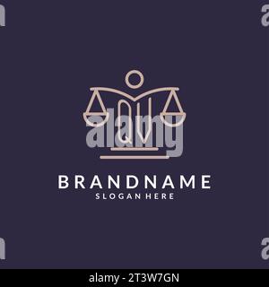 QV initials combined with the scales of justice icon, design inspiration for law firms in a modern and luxurious style, vector graphic Stock Vector