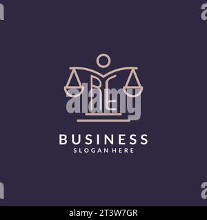 RE initials combined with the scales of justice icon, design inspiration for law firms in a modern and luxurious style, vector graphic Stock Vector