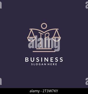 TR initials combined with the scales of justice icon, design inspiration for law firms in a modern and luxurious style, vector graphic Stock Vector