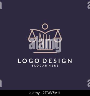 NK initials combined with the scales of justice icon, design inspiration for law firms in a modern and luxurious style, vector graphic Stock Vector