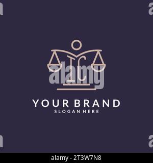 IC initials combined with the scales of justice icon, design inspiration for law firms in a modern and luxurious style, vector graphic Stock Vector
