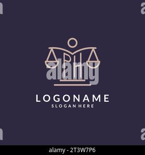 PH initials combined with the scales of justice icon, design inspiration for law firms in a modern and luxurious style, vector graphic Stock Vector