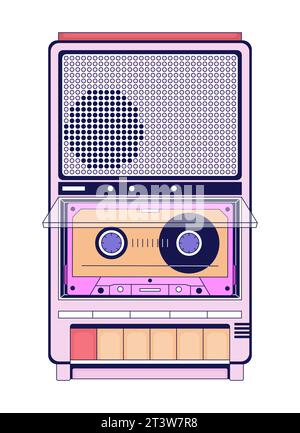 Retro cassette tape recorder 2D linear cartoon object Stock Vector ...