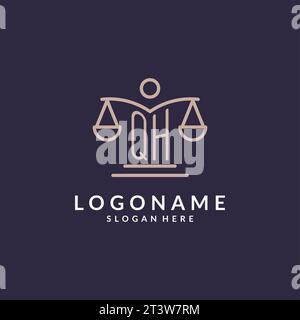 QH initials combined with the scales of justice icon, design inspiration for law firms in a modern and luxurious style, vector graphic Stock Vector