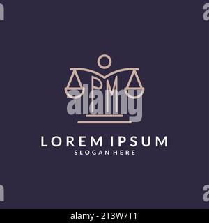 PM initials combined with the scales of justice icon, design inspiration for law firms in a modern and luxurious style, vector graphic Stock Vector