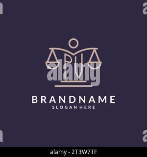 PV initials combined with the scales of justice icon, design inspiration for law firms in a modern and luxurious style, vector graphic Stock Vector
