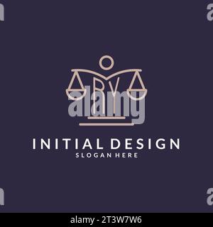 RY initials combined with the scales of justice icon, design inspiration for law firms in a modern and luxurious style, vector graphic Stock Vector