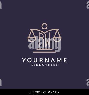 RW initials combined with the scales of justice icon, design inspiration for law firms in a modern and luxurious style, vector graphic Stock Vector