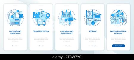 Walkthrough moving service with blue linear icons concept Stock Vector