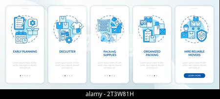 Walkthrough moving service with blue icons concept Stock Vector