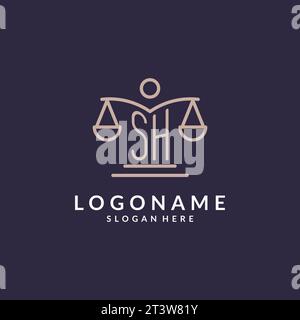 SH initials combined with the scales of justice icon, design inspiration for law firms in a modern and luxurious style, vector graphic Stock Vector