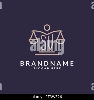 SV initials combined with the scales of justice icon, design inspiration for law firms in a modern and luxurious style, vector graphic Stock Vector
