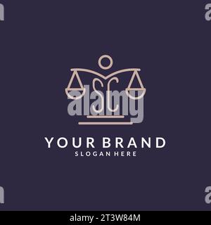 SC initials combined with the scales of justice icon, design inspiration for law firms in a modern and luxurious style, vector graphic Stock Vector