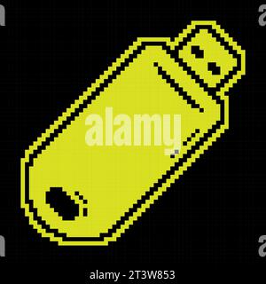 Pixel silhouette icon. USB flash drive, USB memory card. Storage of information on removable media. Simple black and yellow vector isolated Stock Vector