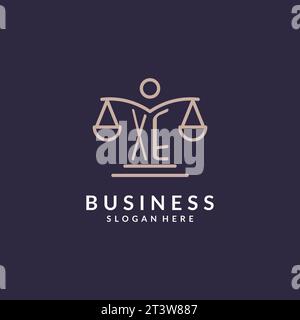 XE initials combined with the scales of justice icon, design inspiration for law firms in a modern and luxurious style, vector graphic Stock Vector