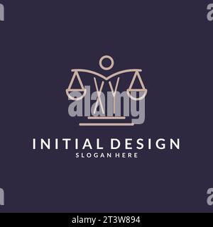 XY initials combined with the scales of justice icon, design inspiration for law firms in a modern and luxurious style, vector graphic Stock Vector