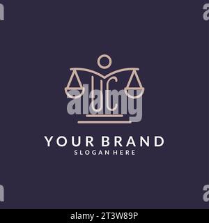 UC initials combined with the scales of justice icon, design inspiration for law firms in a modern and luxurious style, vector graphic Stock Vector