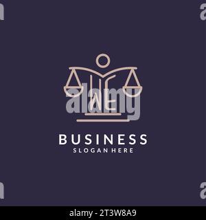 WE initials combined with the scales of justice icon, design inspiration for law firms in a modern and luxurious style, vector graphic Stock Vector
