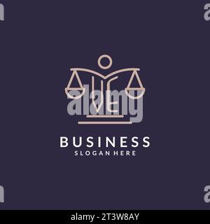 VE initials combined with the scales of justice icon, design inspiration for law firms in a modern and luxurious style, vector graphic Stock Vector