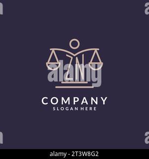 ZN initials combined with the scales of justice icon, design inspiration for law firms in a modern and luxurious style, vector graphic Stock Vector
