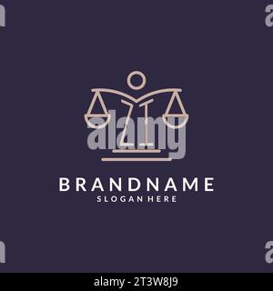 ZI initials combined with the scales of justice icon, design inspiration for law firms in a modern and luxurious style, vector graphic Stock Vector