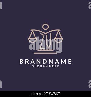 ZV initials combined with the scales of justice icon, design inspiration for law firms in a modern and luxurious style, vector graphic Stock Vector