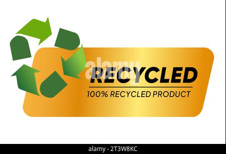 Recycled 100 percent recycling product label stamp gold arrow circle Stock Vector