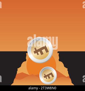 Coins with swiss franc symbol falling from a cliff at sunset Stock Vector