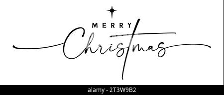 Merry Christmas elegant calligraphy and Bethlehem star. Holy night vector handwriting concept for xmas greeting card or church service invitation Stock Vector