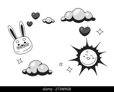 Childish frame black and white 2D illustration concept Stock Vector