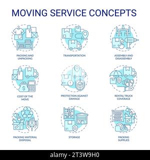 Editable blue line icon collection for moving service Stock Vector