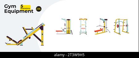 Workout gym equipment 2D linear cartoon objects bundle Stock Vector