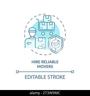 2D simple thin linear blue hire reliable movers icon Stock Vector