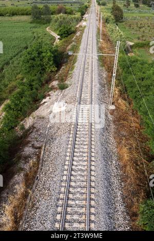 Aerial photographic documentation of the train track layout Stock Photo