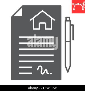 Lease contract glyph icon, real estate and signature, house agreement vector icon, vector graphics, editable stroke solid sign, eps 10. Stock Vector