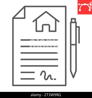 Lease contract line icon, real estate and signature, house agreement vector icon, vector graphics, editable stroke outline sign, eps 10. Stock Vector