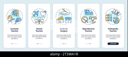 Walkthrough medical tourism with multicolor icons Stock Vector