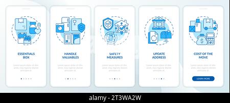 Walkthrough moving service with blue line icons concept Stock Vector
