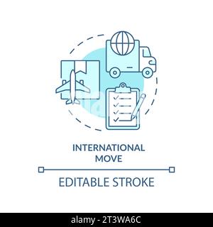 2D simple thin linear blue international move icon Stock Vector
