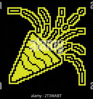 Pixel silhouette icon. Fireworks sparks scatter their firecrackers. New Year festive pyrotechnics. Simple black and yellow vector isolated Stock Vector