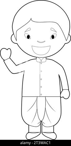 Easy coloring cartoon character from Thailand dressed in the traditional way Vector Illustration. Stock Vector